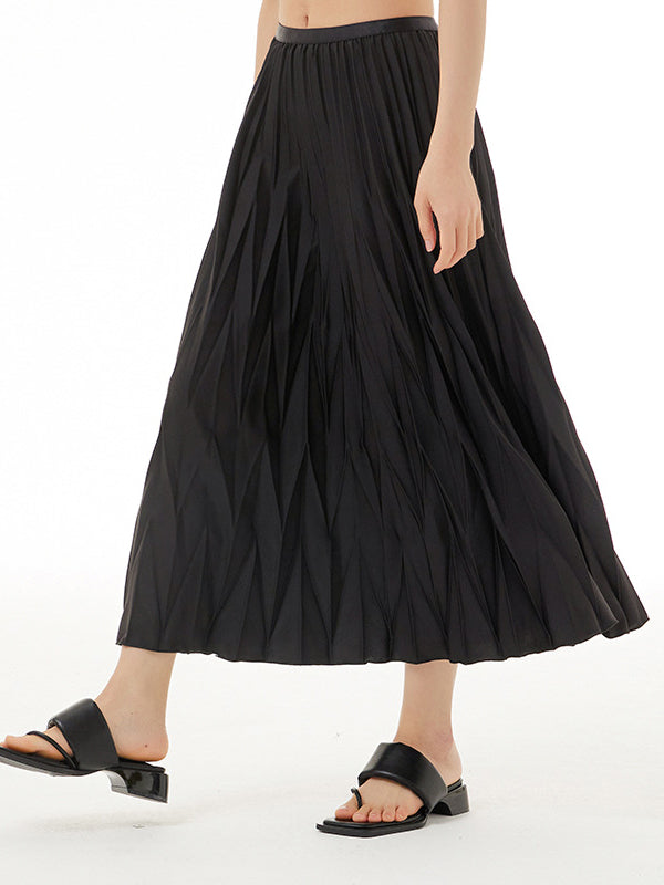 A-Line Roomy Pleated Pure Color Skirts