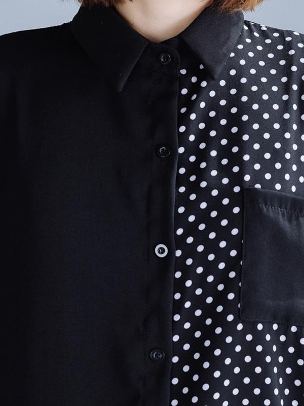 Polka-Dot Splicing Bat Sleeve Long Shirt