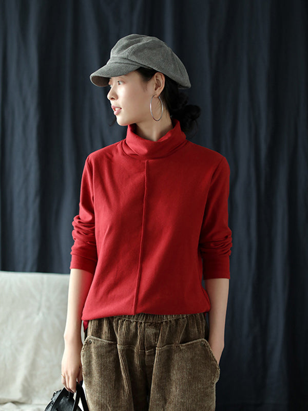 Simple Solid Color Turtleneck Long Sleeve T-Shirt