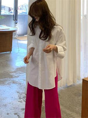 Loose Split-Side Lace-Up Cropped Comfortable Fashion Shirt