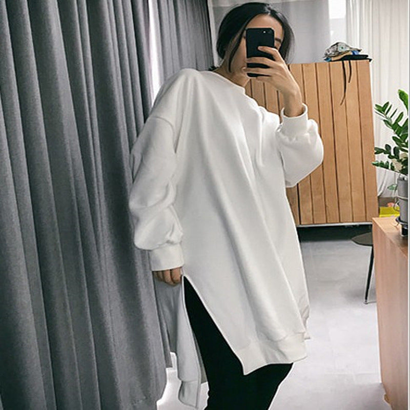 Loose Plus Size Split Round Neck Sweatshirt