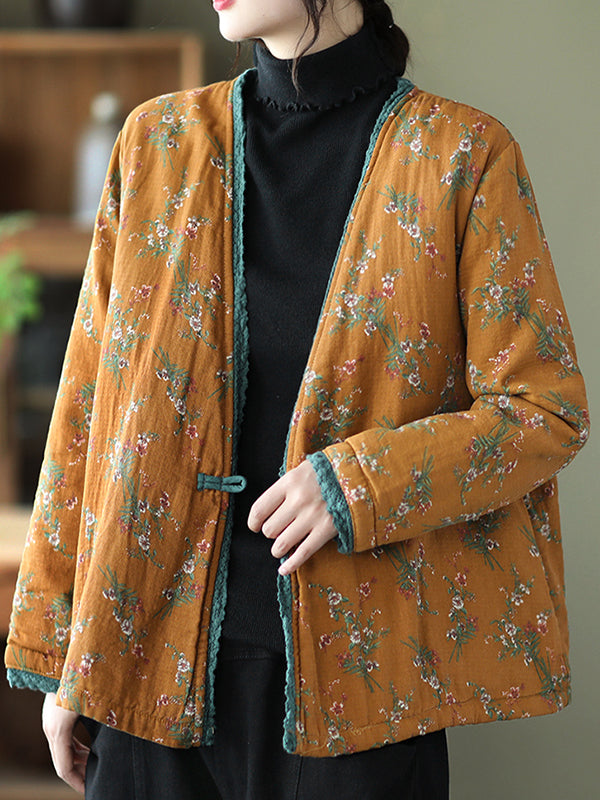 Lace-Trimmed Panelled Floral Loose Coat