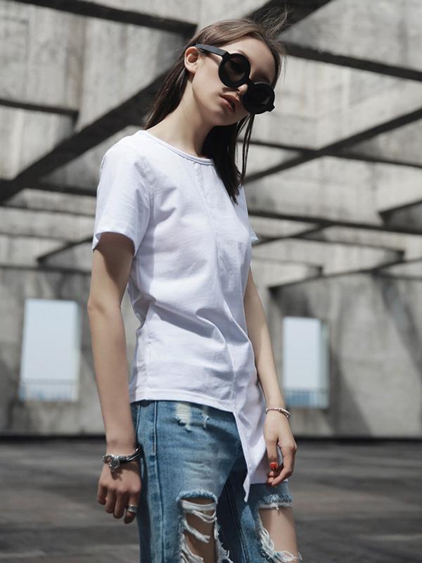 Fashion Simple Solid Irregular T-Shirt