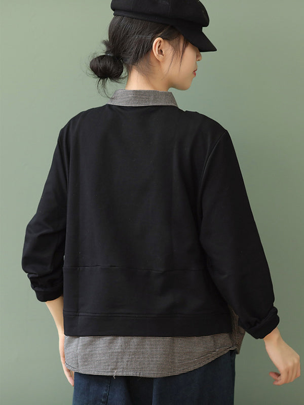 Women Retro Loose Stitching Casual Sweater