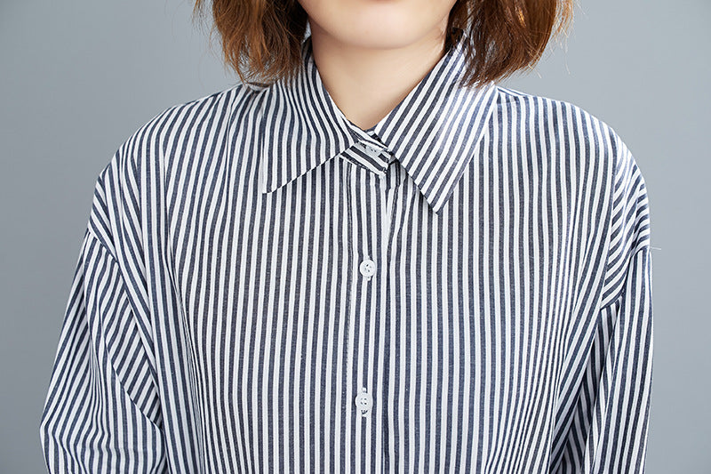 Loose Striped Long Sleeves Shirt Outwear