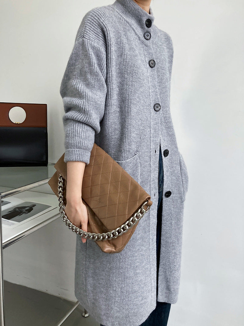 Retro Solid Thicken Knitted Midi Outwear