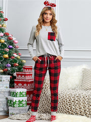 Christmas Color-Block Plaid Top & Pants Pajamas Set