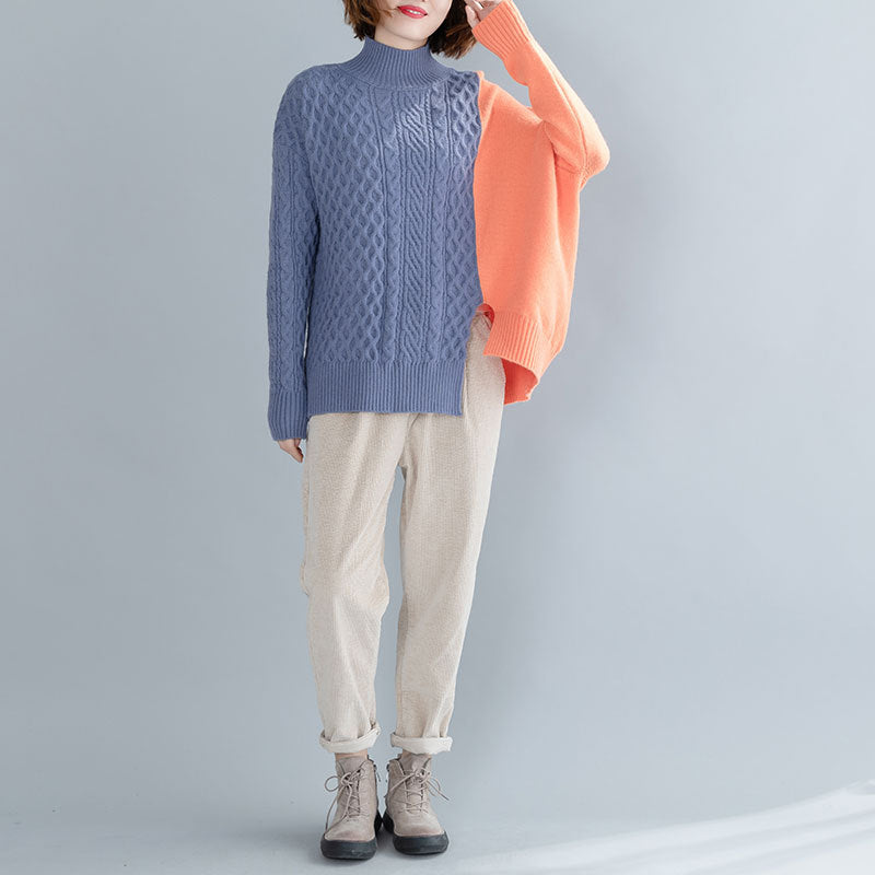 Turtleneck Simple Contrast Color Knit Sweater