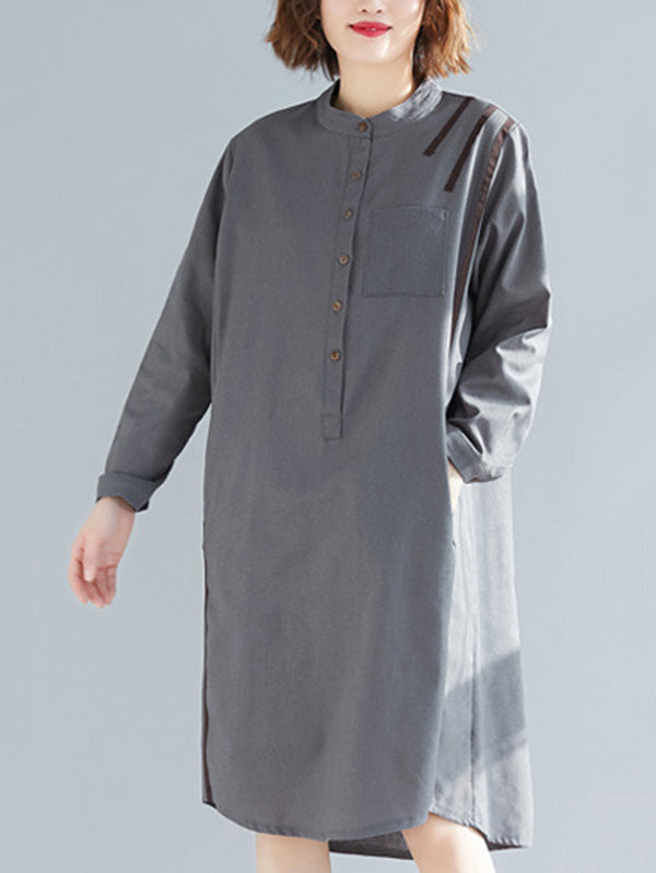 Original Solid Round-Neck Shirt Dress