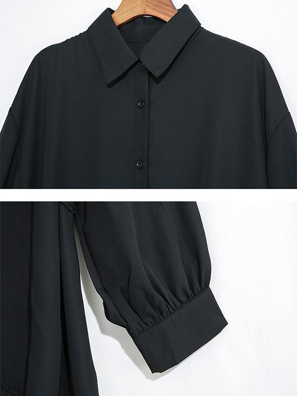 Black Cropped Splicing Lapel Long Shirt