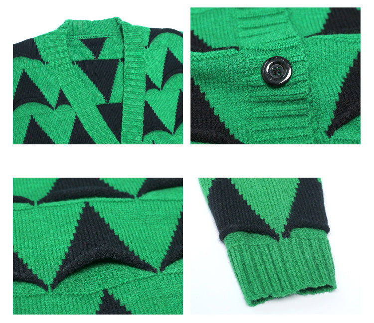 Urban Loose Thicken Geometric V-Neck Sweater