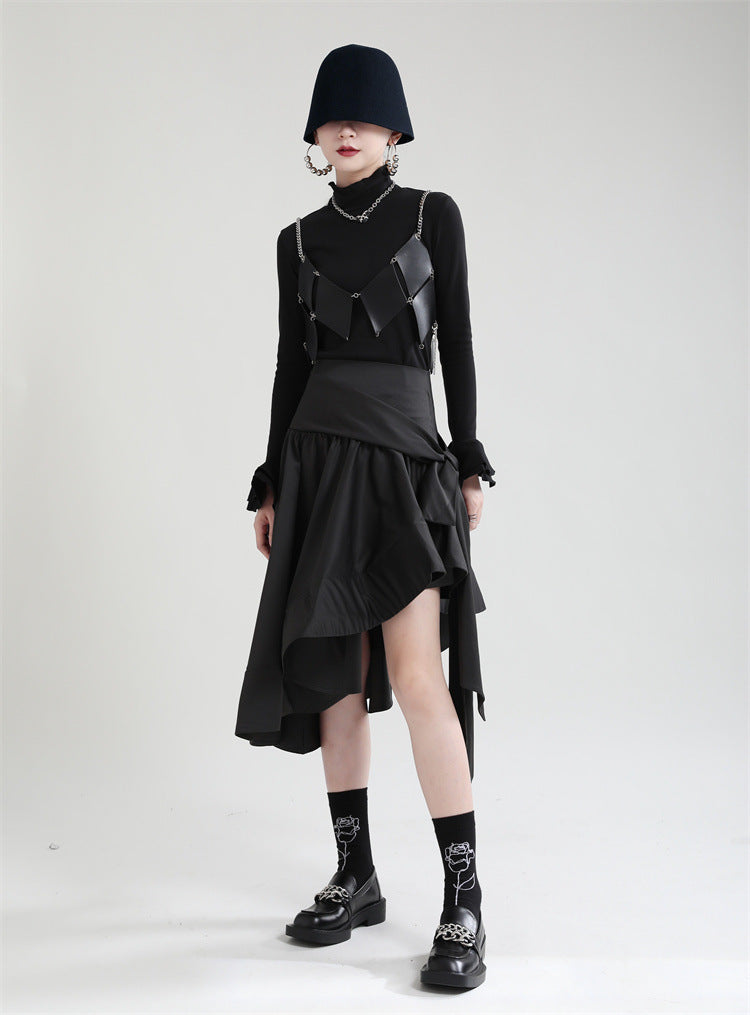 Original Design Irregular Solid Color Lace-Up Skirt