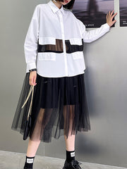 Japanese Fashion Splicing Mesh Long Sleeve Dress