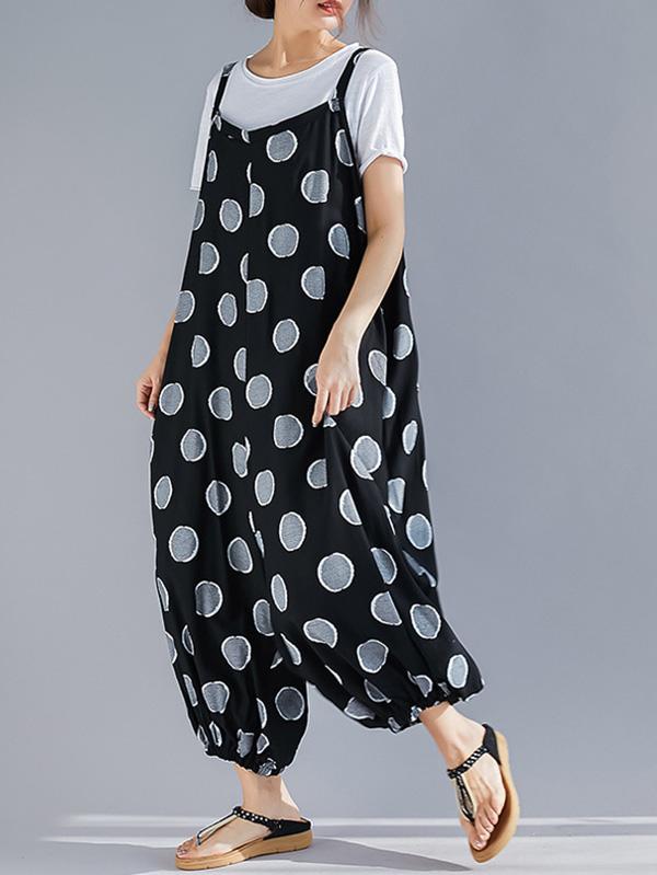 Loose Sleeveless Polka Dot Jumpsuit