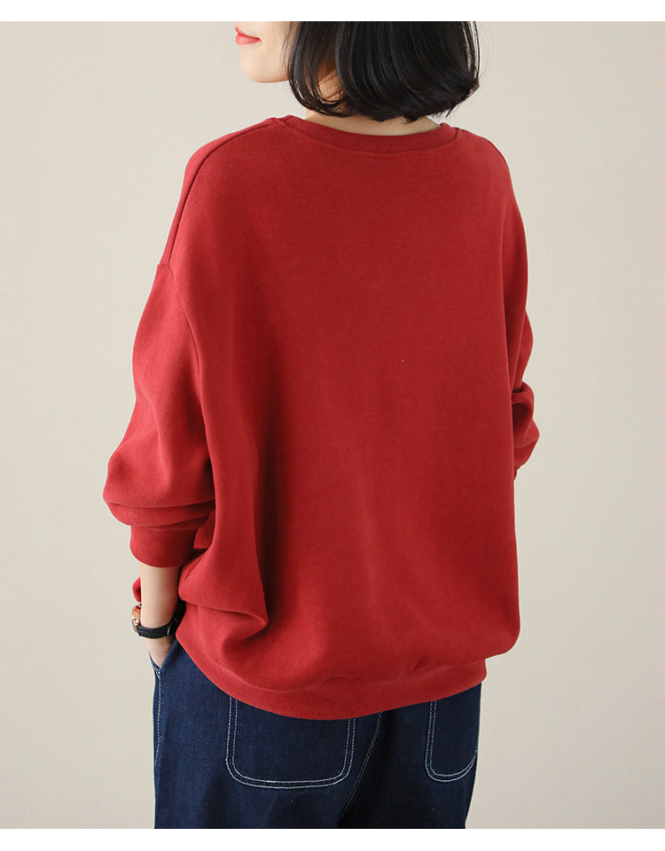 Loose Solid Color Drawstring Sweatshirt