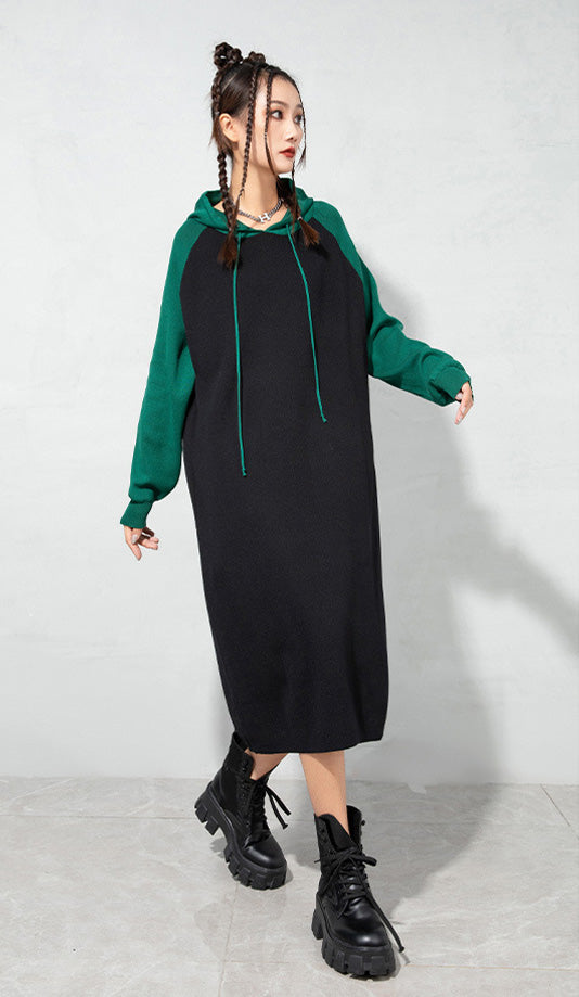 Urban Loose Color-Block Knitted Midi Dress