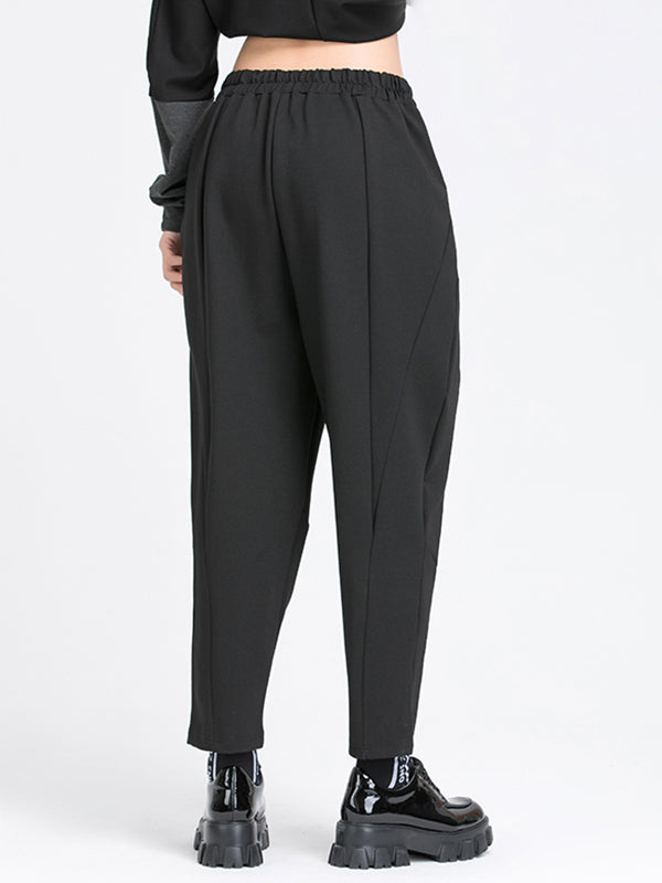 Minimalist Casual Split-Joint Pleats Black Harem Pants