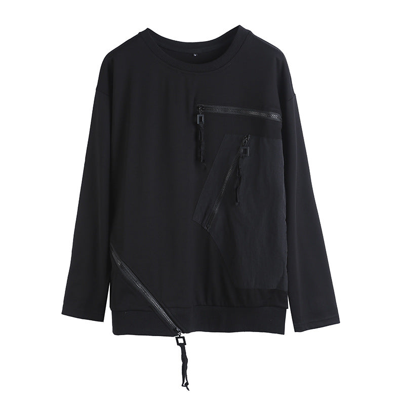 Women Zipper Decoration Stitching Sweatshirt