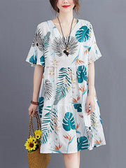 Fashion 2 Colors Printed V-Neck Dress