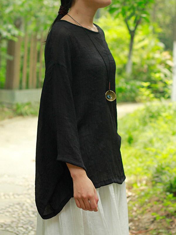 Loose Solid Cotton Vintage Blouses