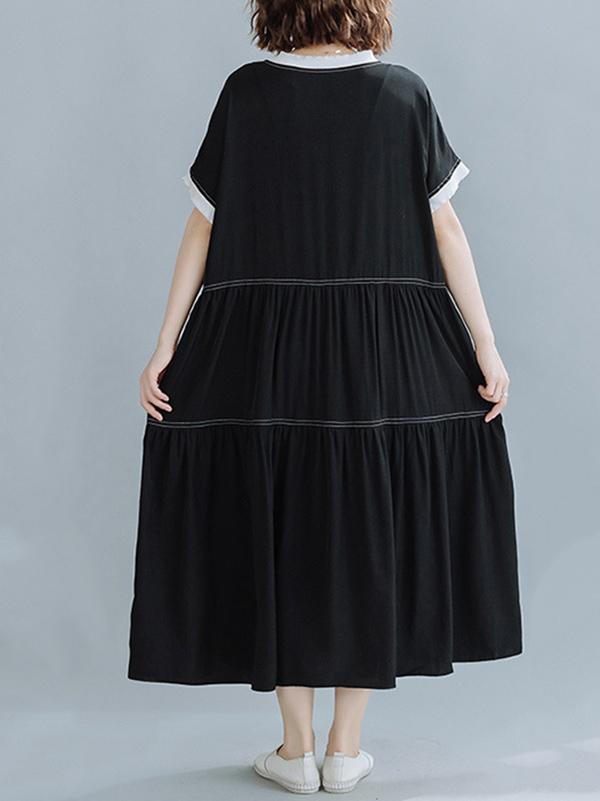 Loose Split-Joint Pleated Midi Dress