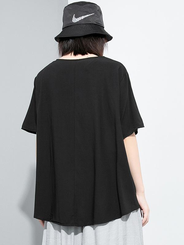 Simple Split-Joint Solid Lace-Up T-Shirt