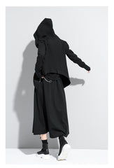 Black Solid Hooded Long Sleeves Outwear