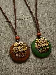 Vintage Bright Drilling Big Tree Wood Necklace