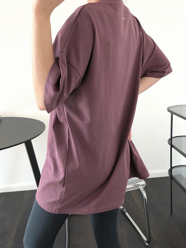 Solid Color Casual Loose Round Neck T-Shirt