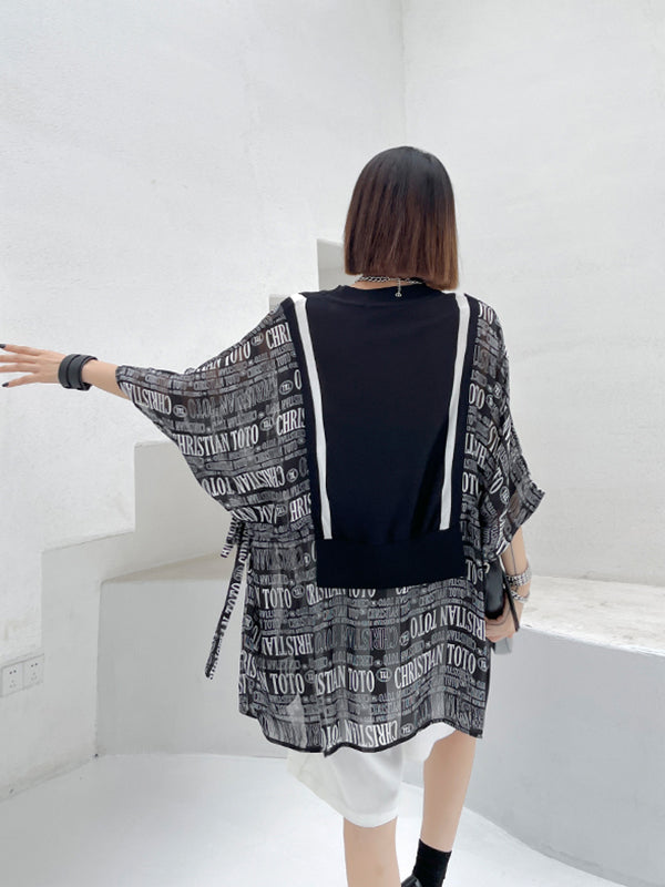 Stitching Waist Loose Slimming Long Sleeve T-Shirt