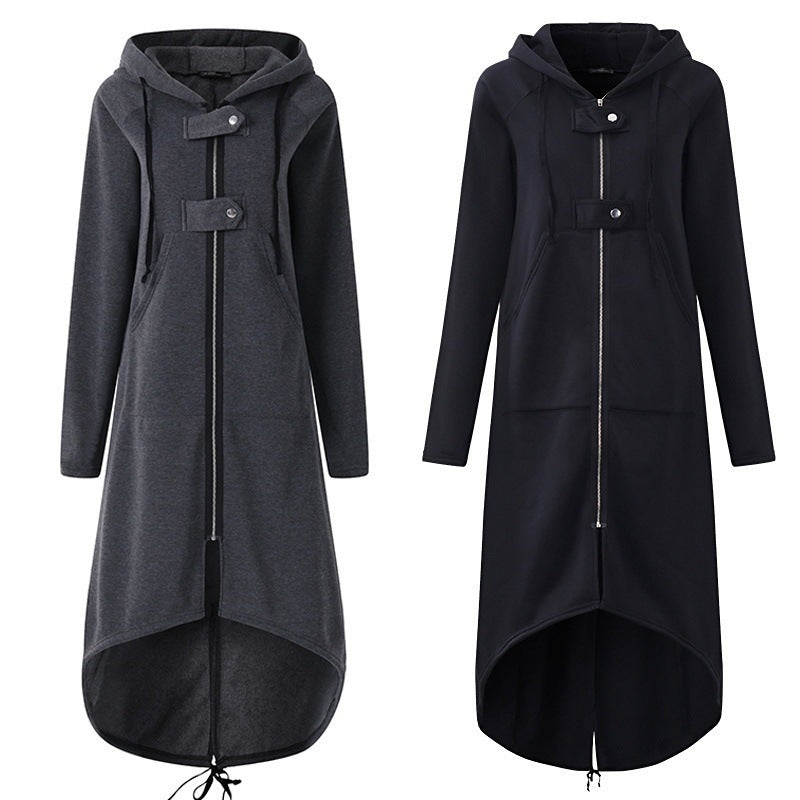 Zip Long Fleece Sweatshirt Hooded Outwear