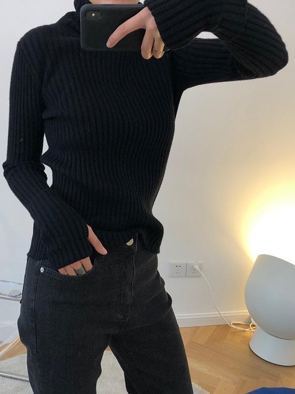 Solid Turtleneck Knitting Sweater