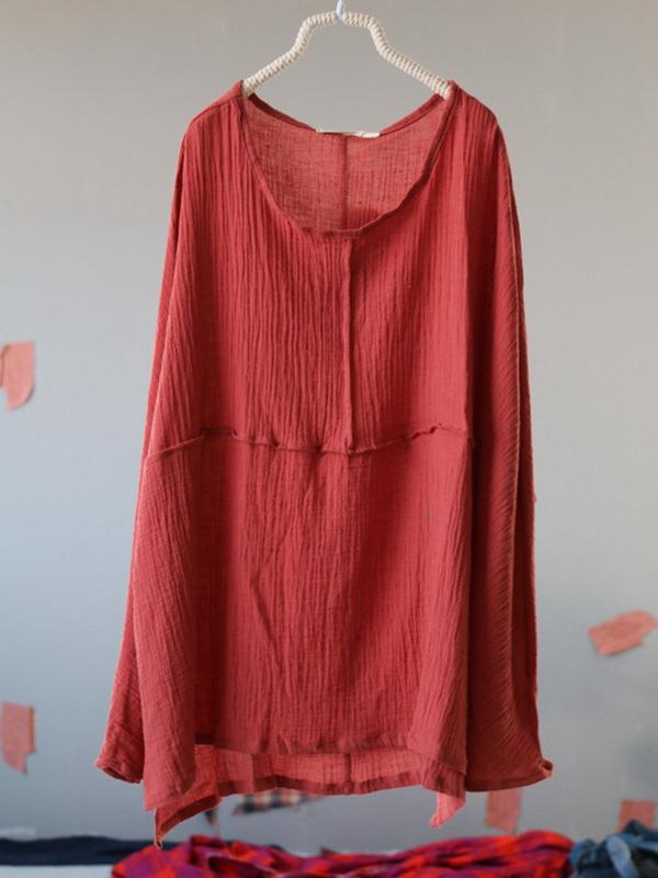 Vintage Round-Neck Batwing Sleeve Tops