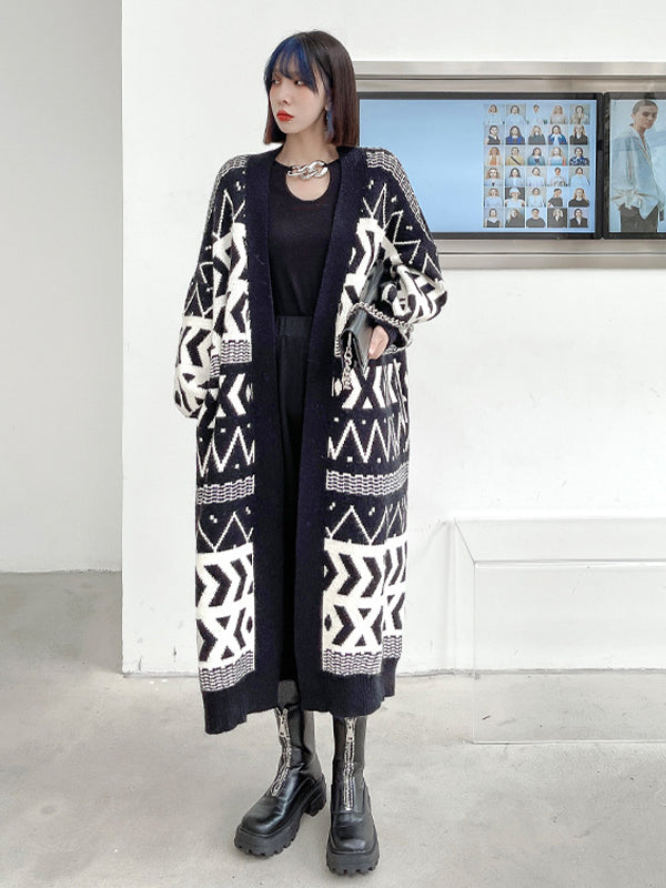 Urban Printed Long Knitted Outwear