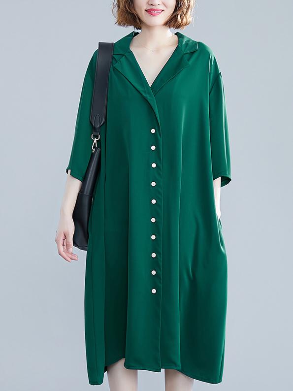 Green&Black Loose Lapel Half Sleeves Dress