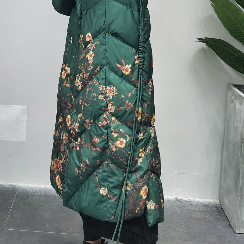 Casual Versatile Floral Print Hooded Coat