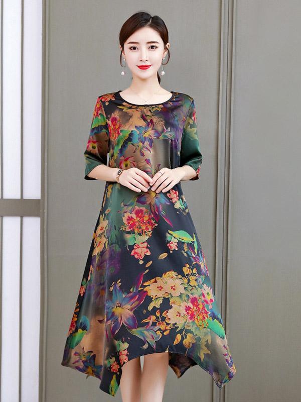Loose Flower Printed National Dress