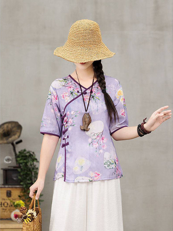 Retro Slouchy Plate Button Irregular T-Shirt
