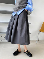 Elastic High Waist Solid Color A-Line Skirt