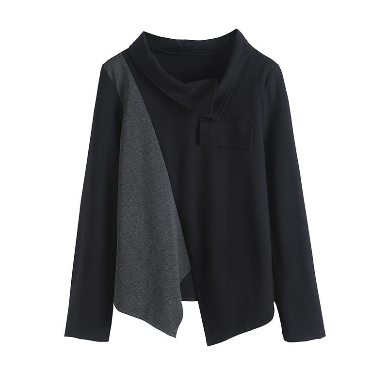 Women Lapel Color Matching Irregular Bottoming Shirt