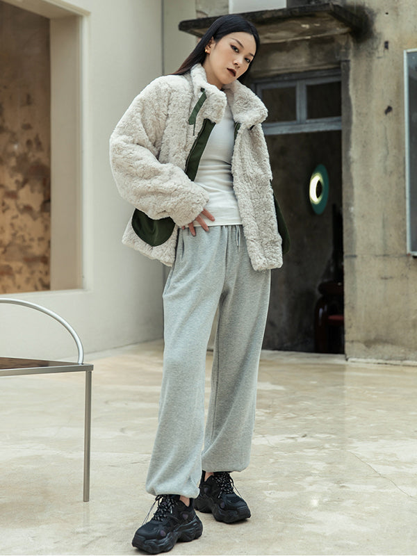 Simple Loose Color-Block Thicken Outwear