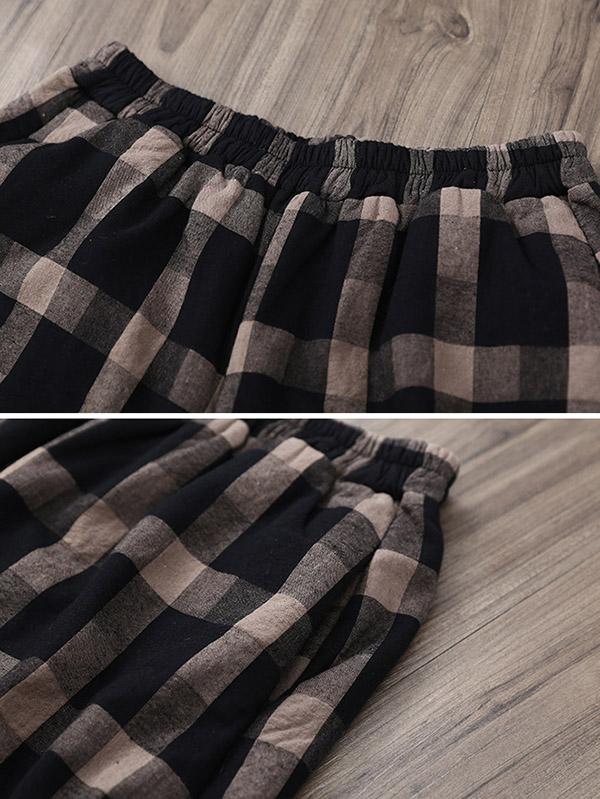 Vintage Plaid Thickening Pleated Harem Pants