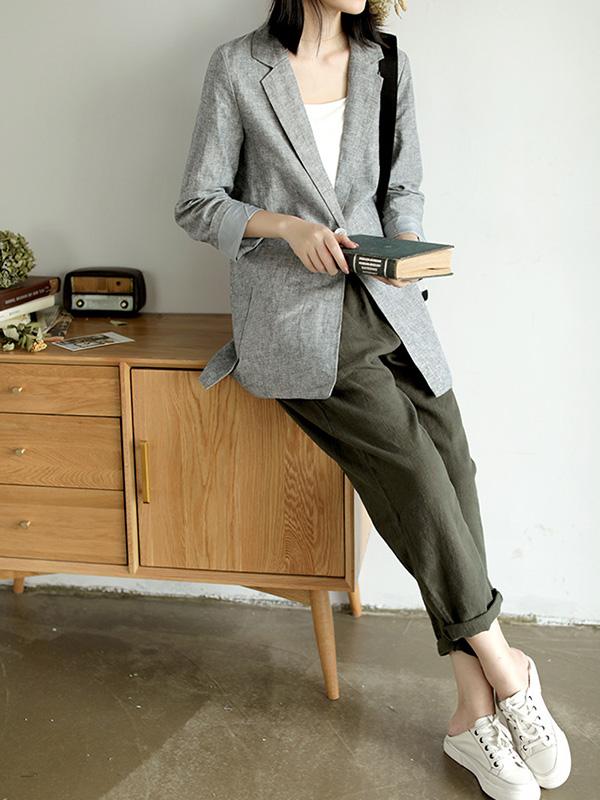 Vintage Solid Color Lapel Suit Outwear