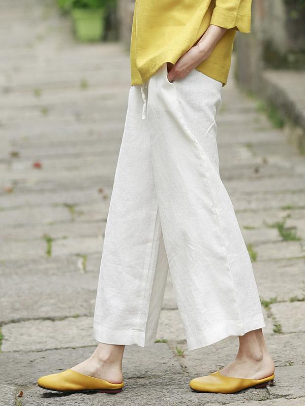 Casual Wide-leg Linen Pants