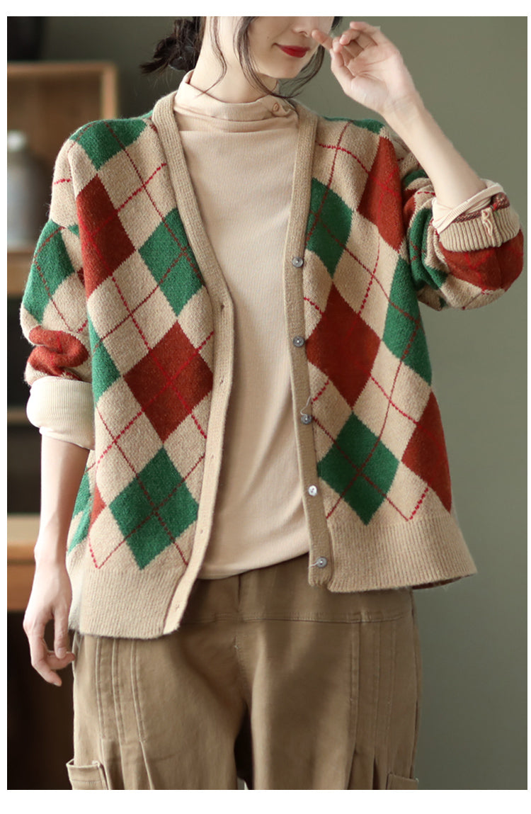 Retro Plaid Knitted Outwear