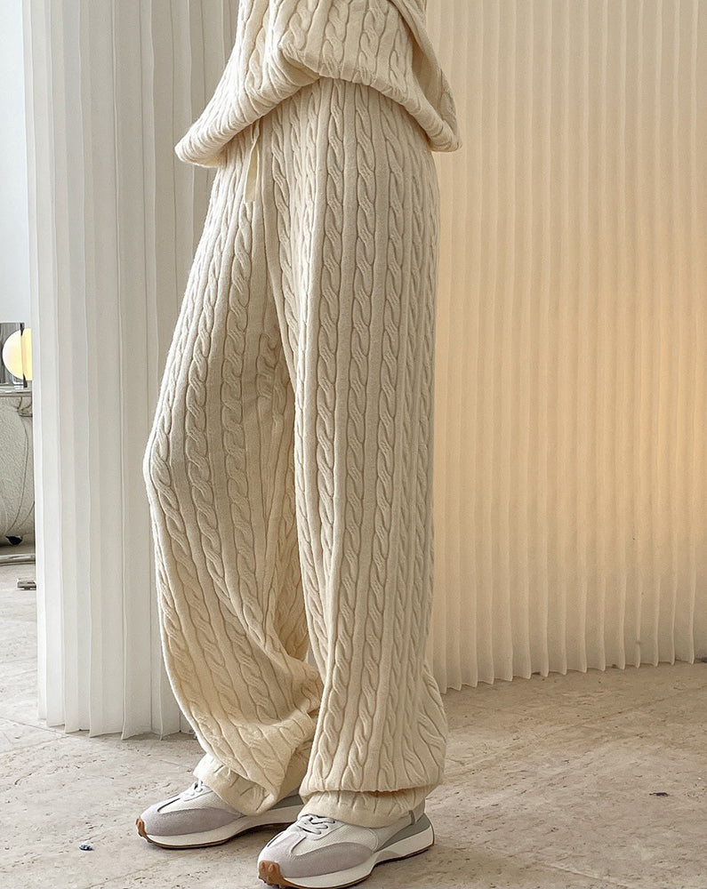 Cable High Waist Wide-Leg Knit Pants