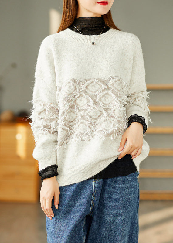 Vintage Jacquard Tassel Round Neck Knitted Loose Sweater