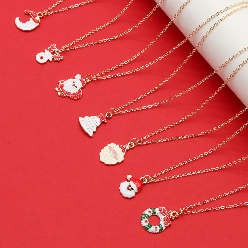 Women Christmas Tree Santa Pendant Clavicle Necklace