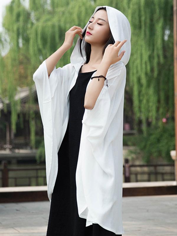 Simple Solid Loose Batwing Sleeve Hood Cape