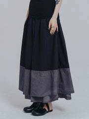 Casual Roomy Black Gray Contrast Color Skirt